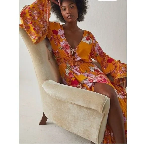 New Free People x Intimately Penny Printed Maxi Bodysuit Size Medium - Picture 5 of 10